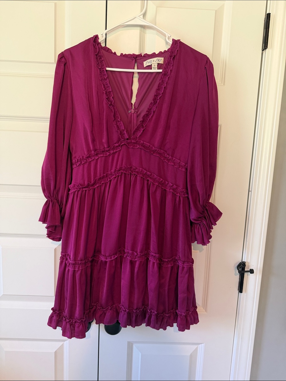 She + Sky Magenta Ruffle Tiered Mini Dress